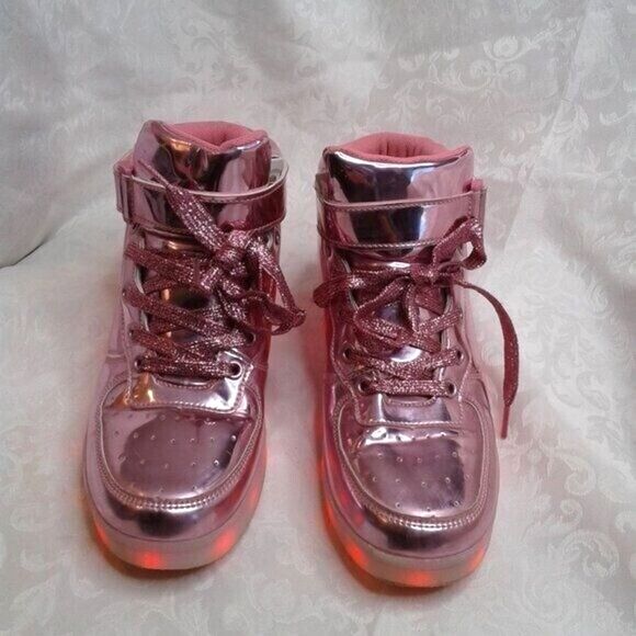 Kids LED LightUp HighTop Sneaker USB Rechargeable Flashing Shoes Pink Size 3.5/4 - Picture 10 of 12